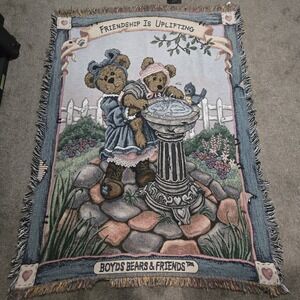 BOYD'S‎ BEAR Afghan Throw FREINDSHIP IS UPLIFTING Birdbath Bluebird Teddy